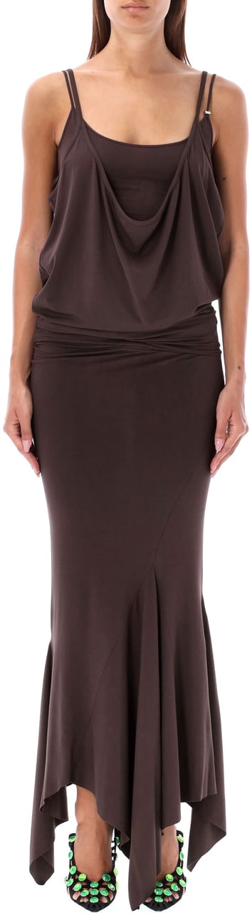 The Attico Midi Dress Dark Brown Bruin
