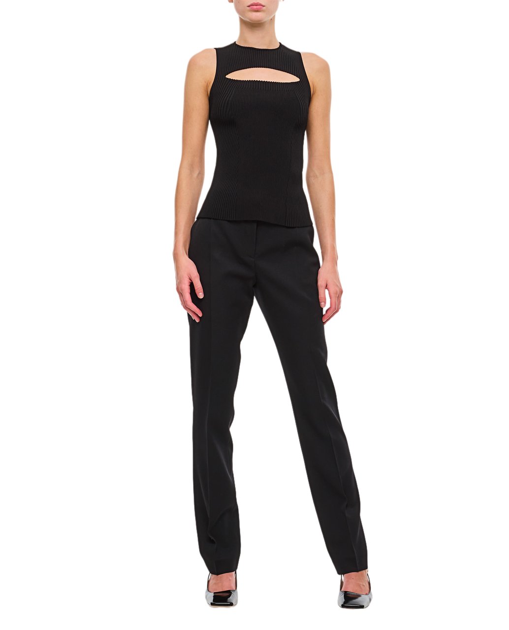 The Attico Wool Gabardine Straight Pants Zwart