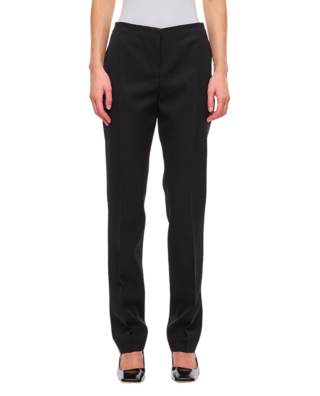 The Attico Wool Gabardine Straight Pants Zwart