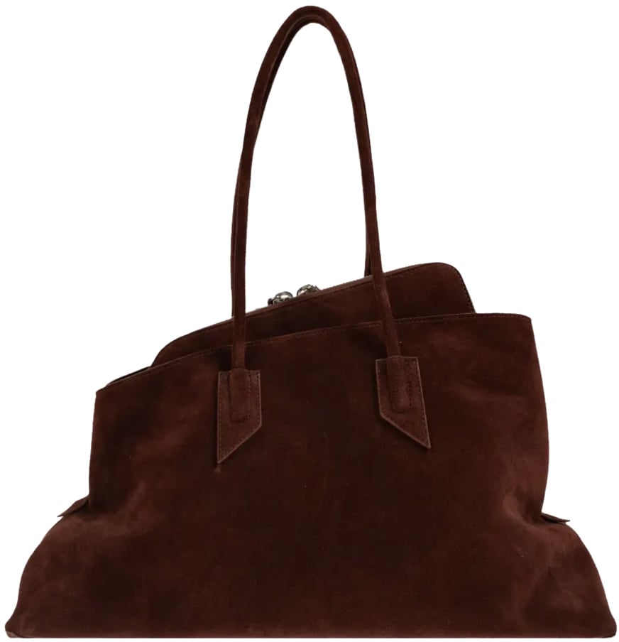 The Attico La Passeggiata Top Handle Suede Light Chocolate Bruin