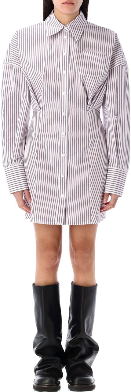 The Attico Popeline Shirt Dress White Purple Paars