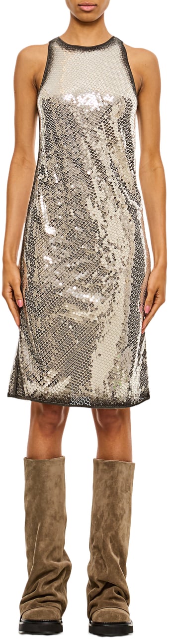 The Attico Sequined Mini Dress With Round Neckline And Back Slit Zilver