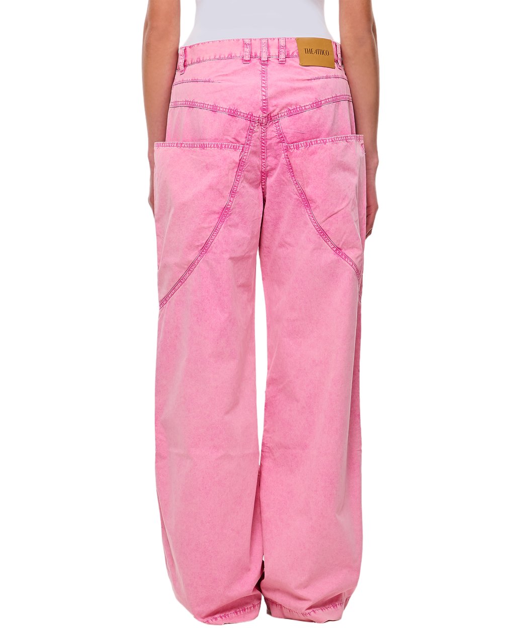 The Attico Baggy Long Trousers With Curved Panel Detailing And Logo Embroidery Roze