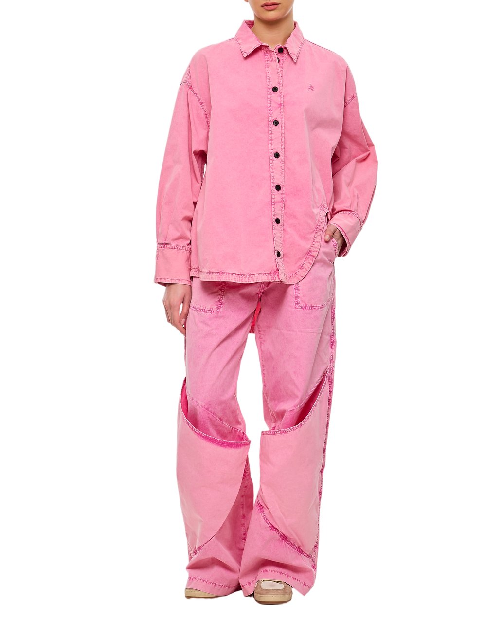 The Attico Baggy Long Trousers With Curved Panel Detailing And Logo Embroidery Roze