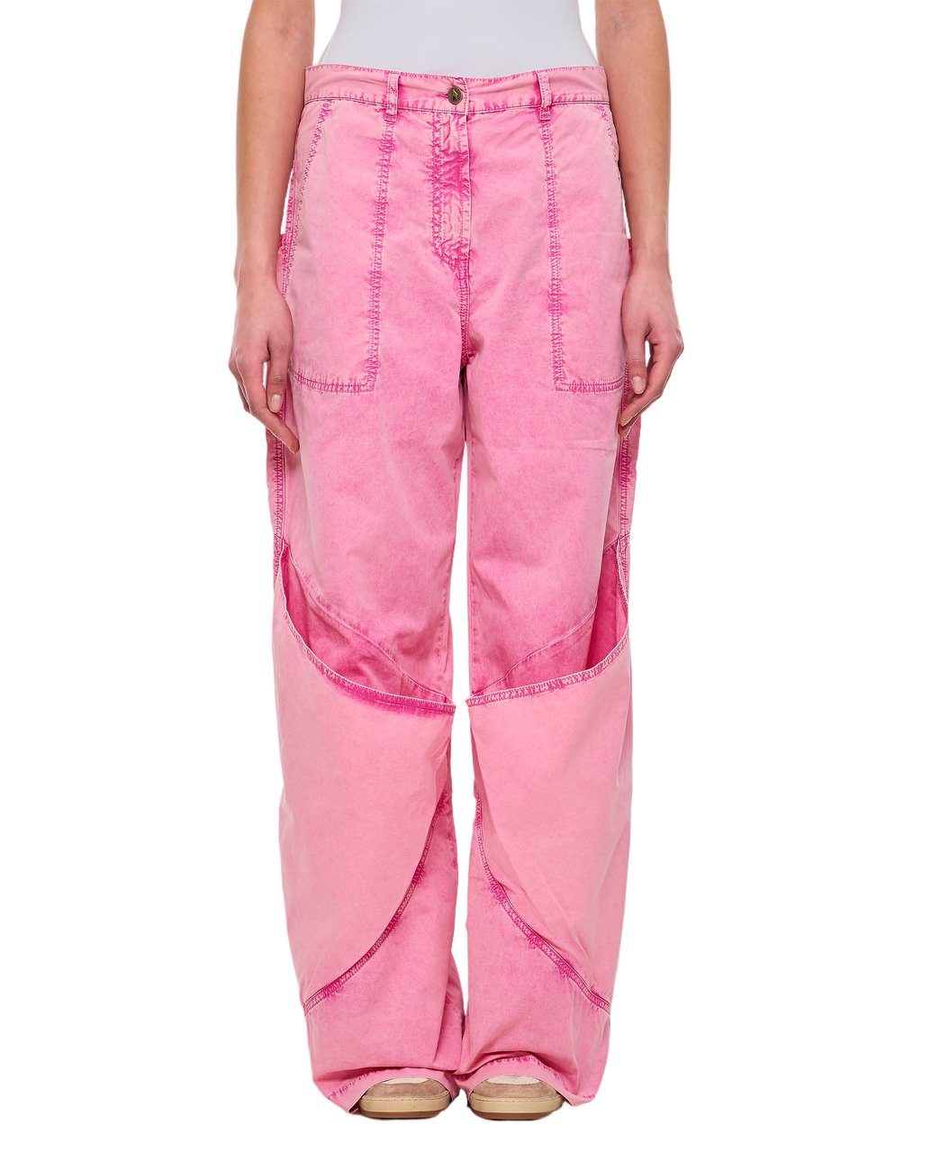 The Attico Baggy Long Trousers With Curved Panel Detailing And Logo Embroidery Roze