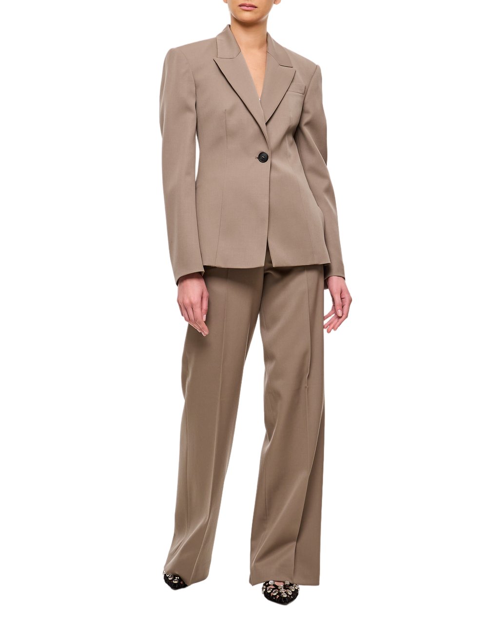 The Attico Tailored Wide-Leg Gabardine Trousers With Metal Detail Bruin