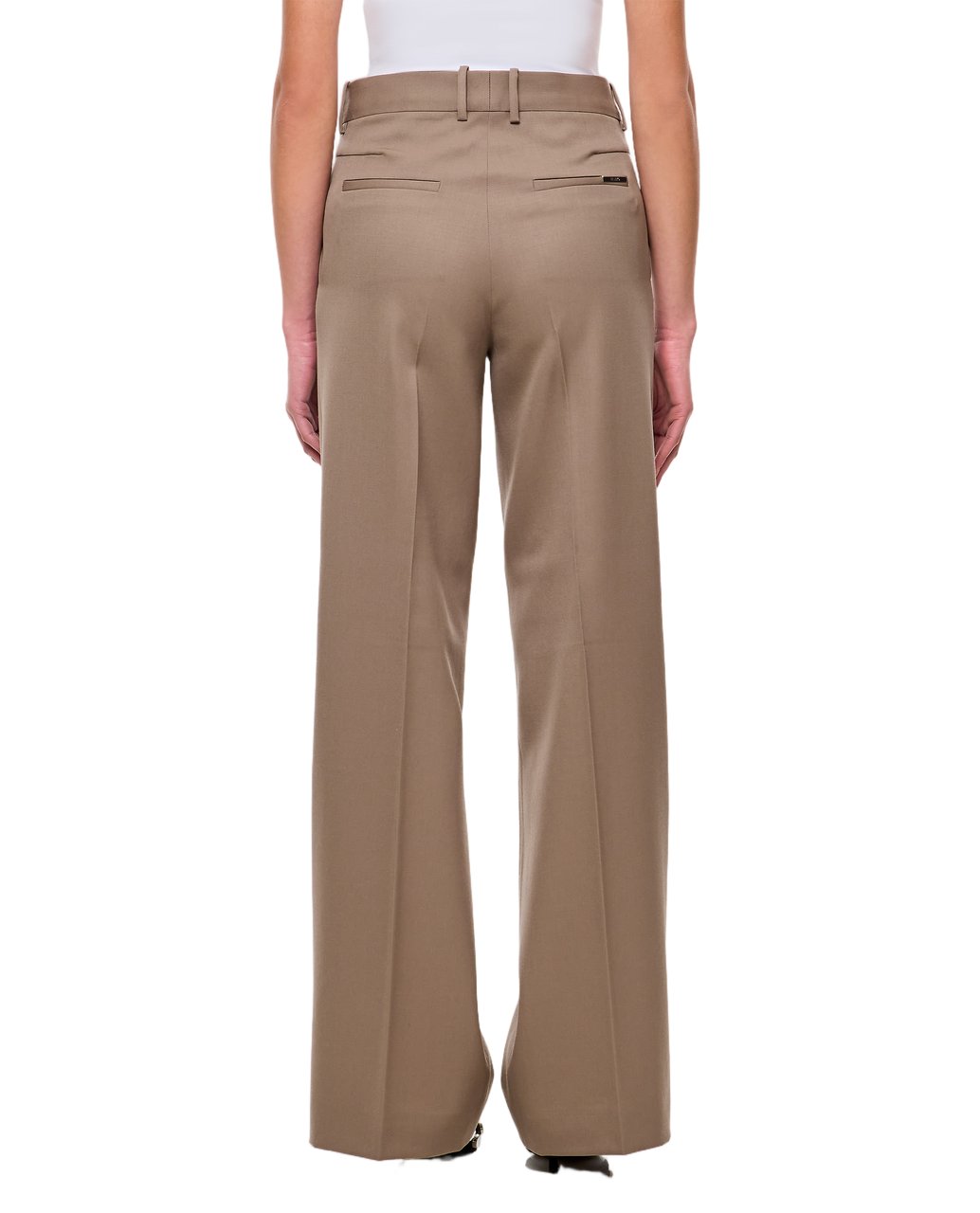 The Attico Tailored Wide-Leg Gabardine Trousers With Metal Detail Bruin