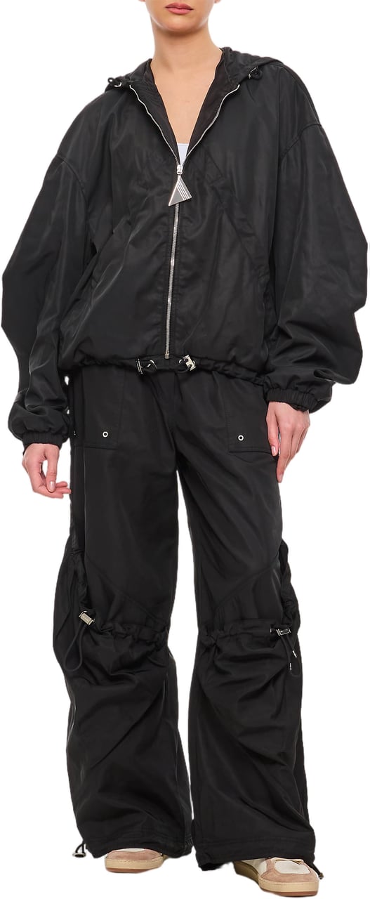 The Attico Oversized Nylon Trousers With Utility Pockets And Adjustable Hem Zwart