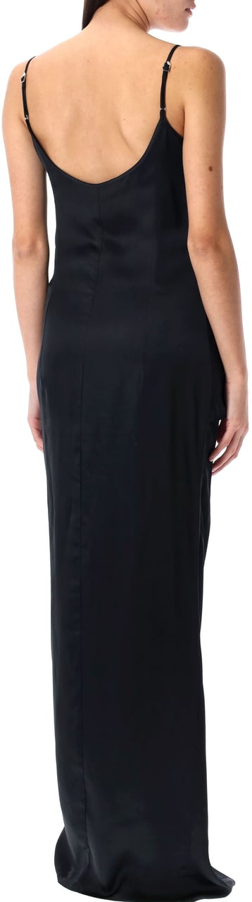 The Attico Satin Long Dress Nero Zwart