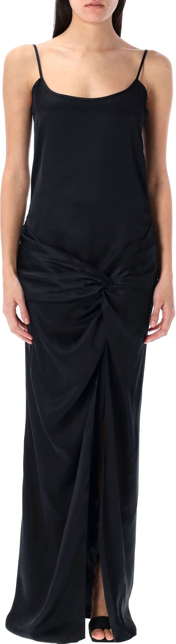 The Attico Satin Long Dress Nero Zwart