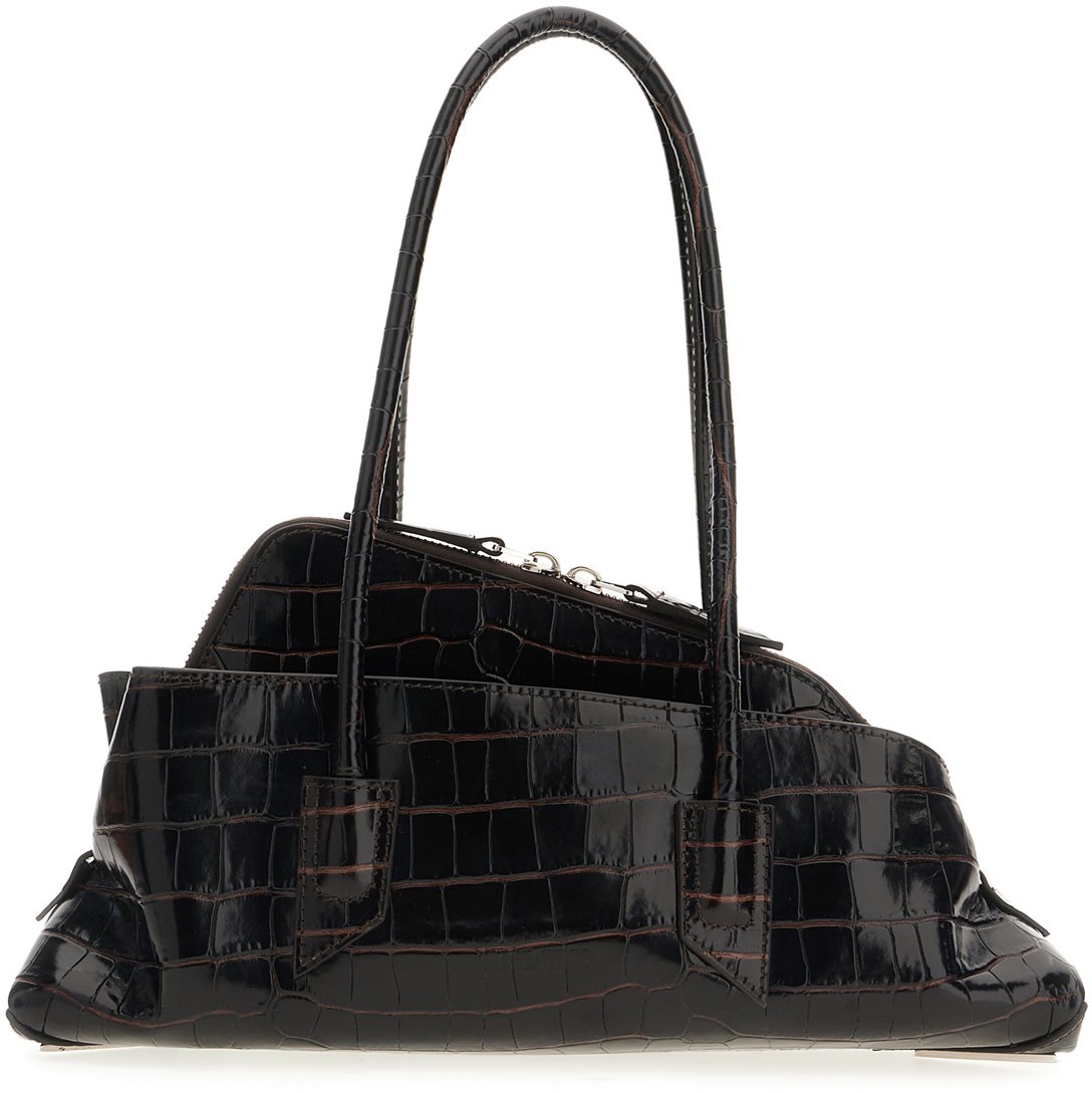The Attico Black leather small La Passeggiata shoulder bag Zwart