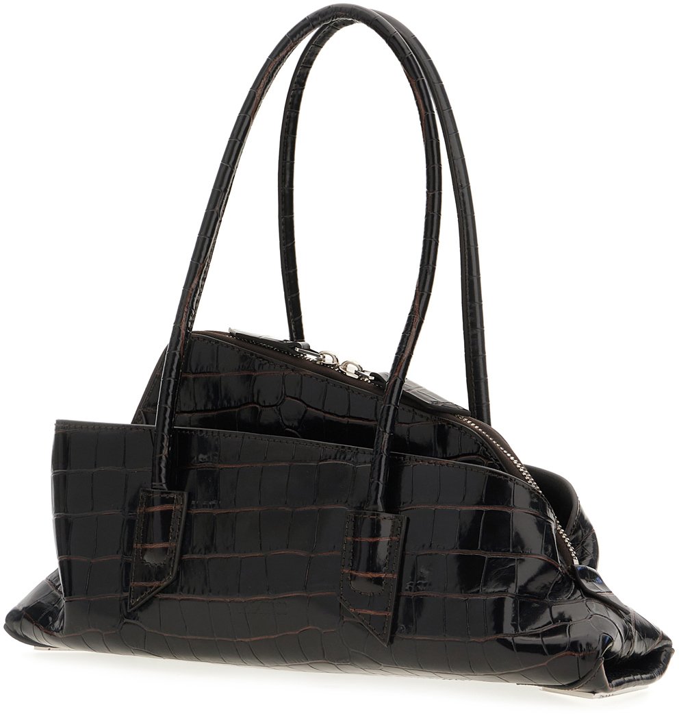 The Attico Black leather small La Passeggiata shoulder bag Zwart