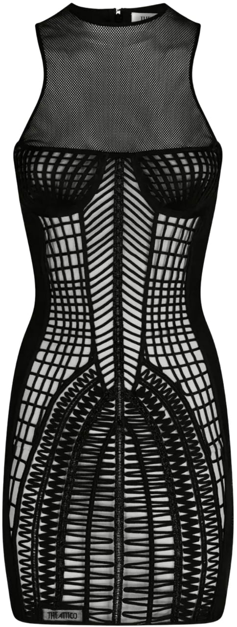 The Attico Mini Dress Soutache Embroidered Tulle Zwart