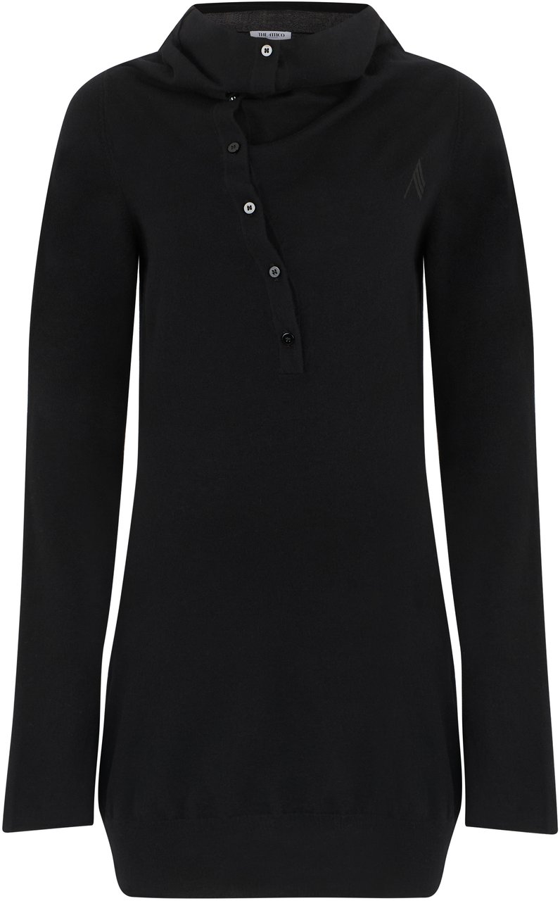 The Attico Asymmetric dress in wool and cashmere Zwart