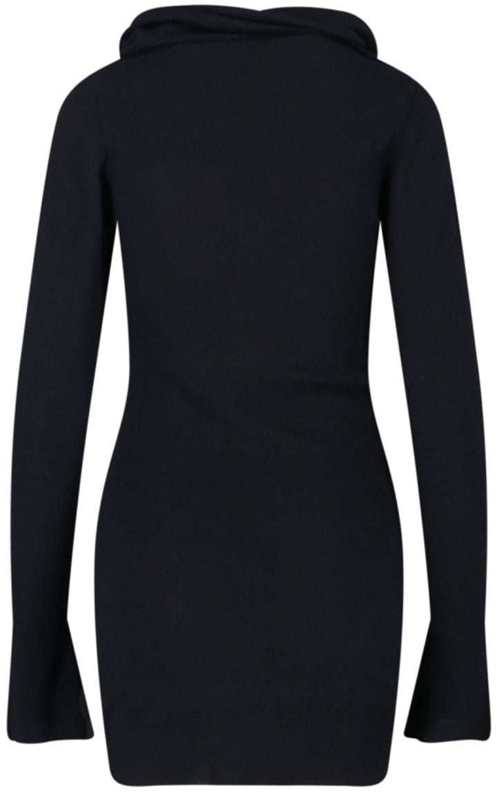 The Attico Asymmetrical Collar Black Dress With Logo Embroidery Zwart