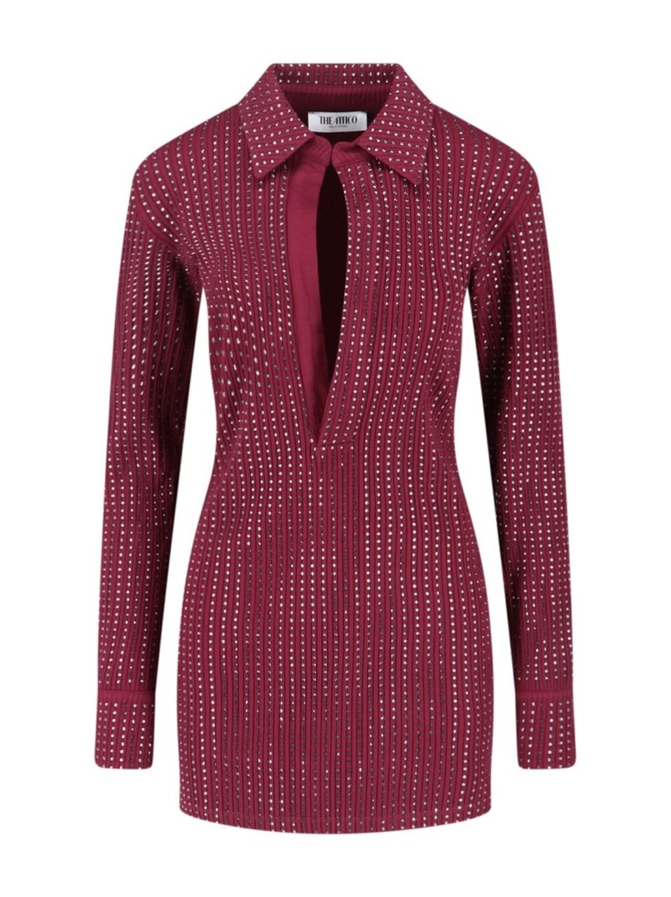 The Attico Mini Dress With Deep V-Neckline Maroon