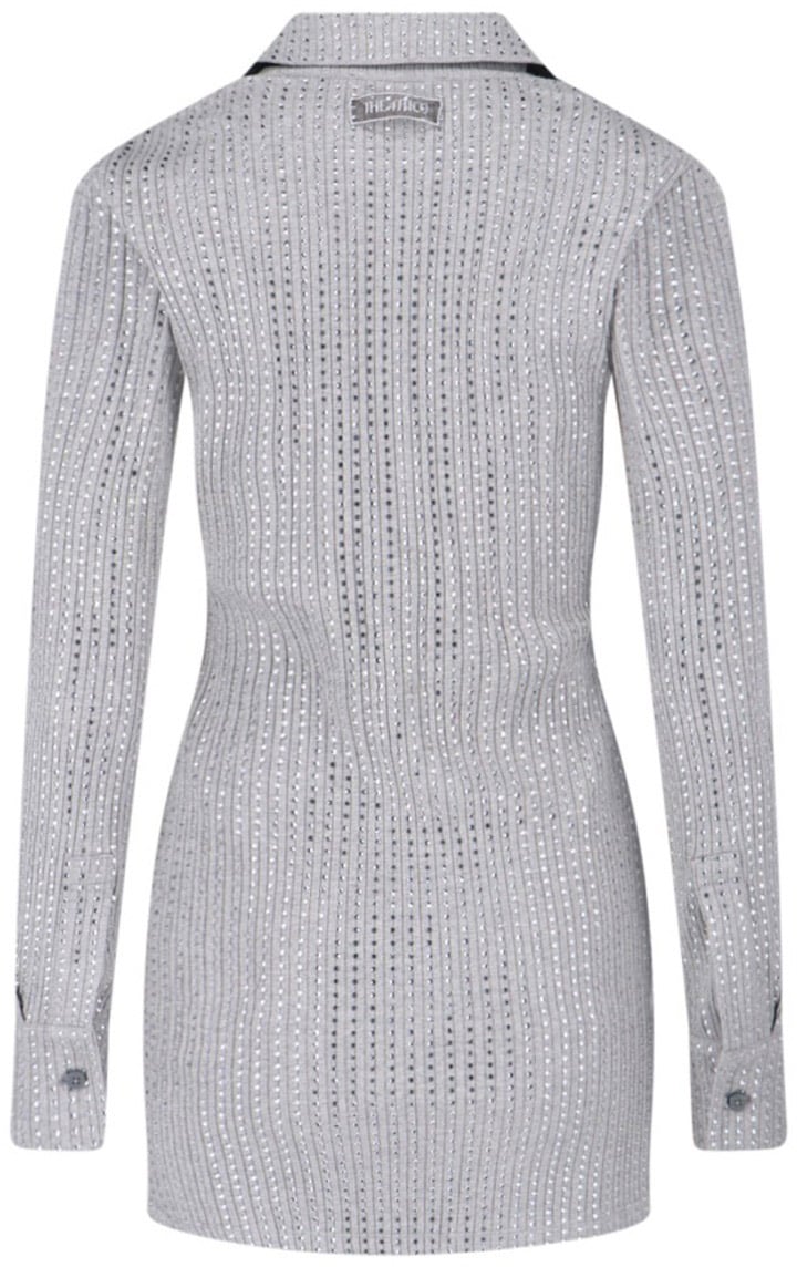 The Attico Fitted Grey Mini Dress With Reflective Embellishments Grijs