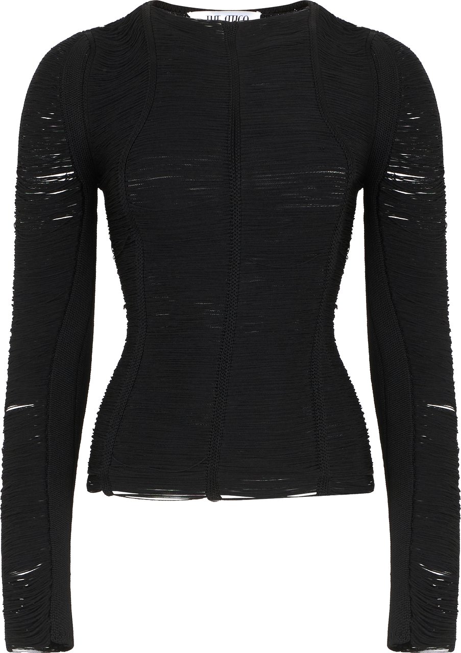 The Attico Black top with fringes Zwart