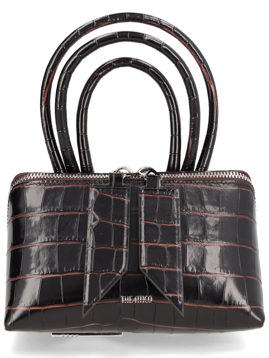 The Attico Mini Friday Crocodile Embossed Shoulder Bag Grijs