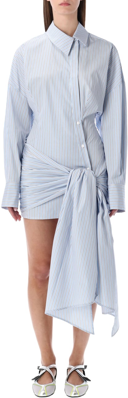 The Attico Mini Dress Popeline Light Blue White Stripes Lichtblauw