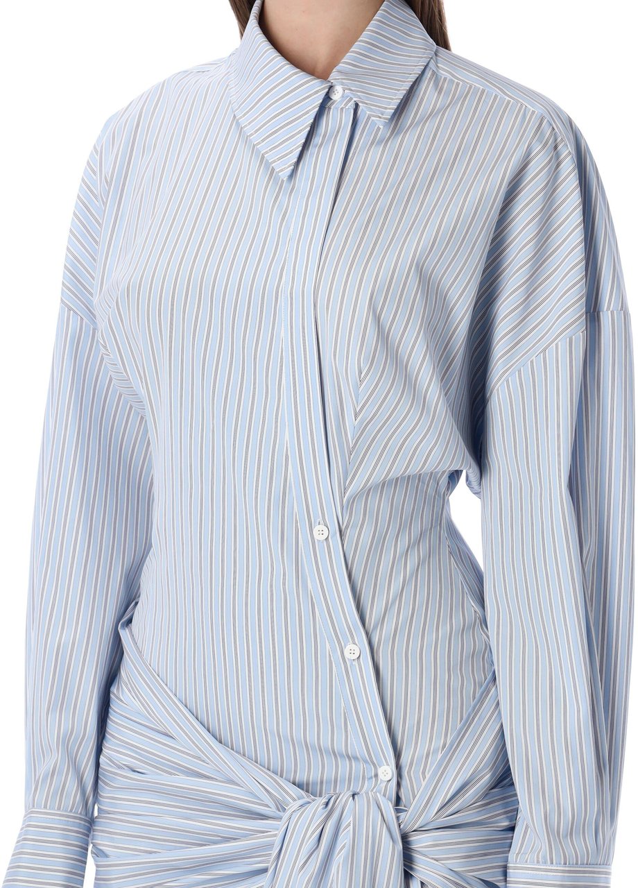 The Attico Mini Dress Popeline Light Blue White Stripes Lichtblauw