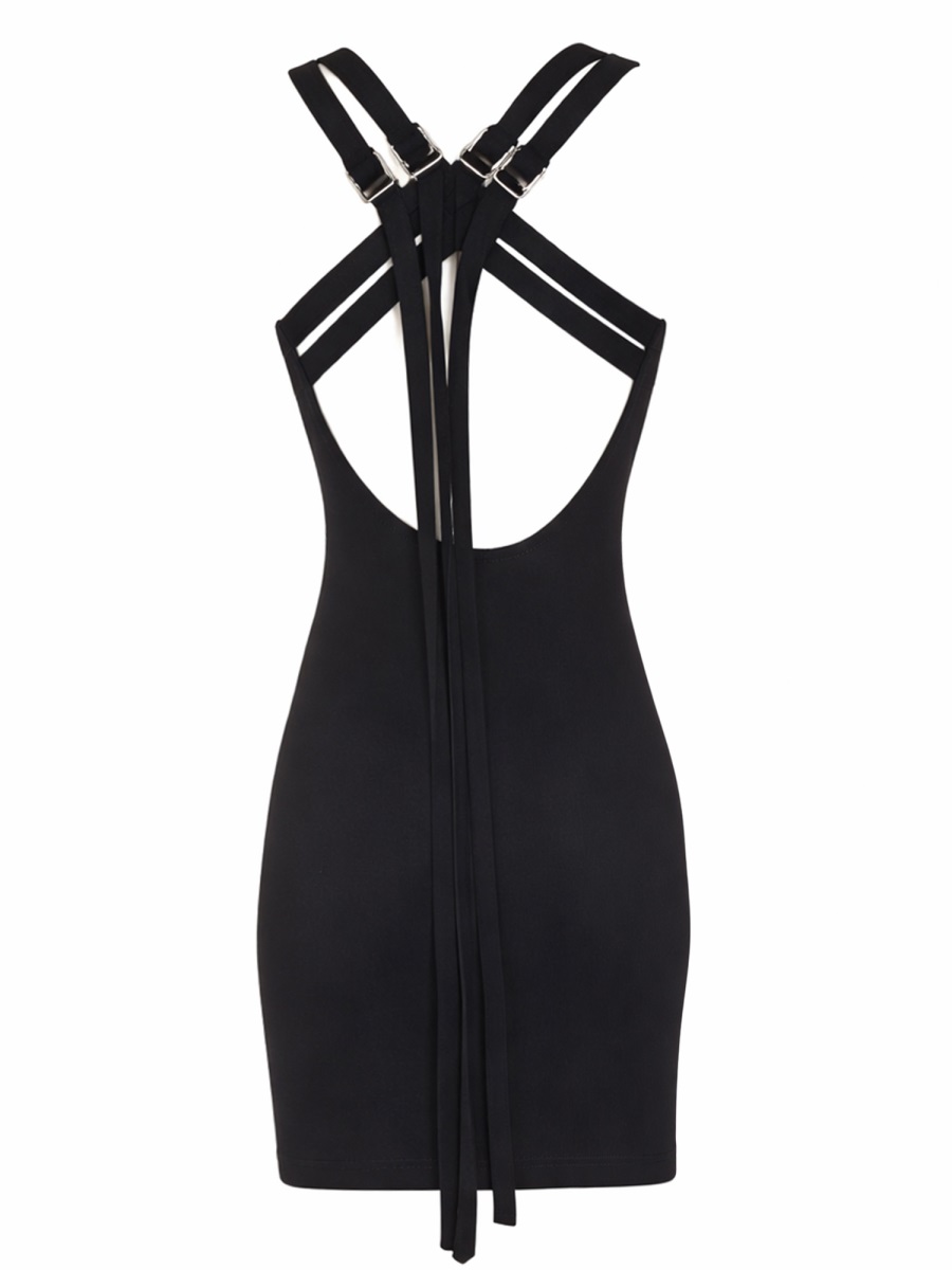 The Attico Viscose Blend Strappy Back Mini Dress Zwart