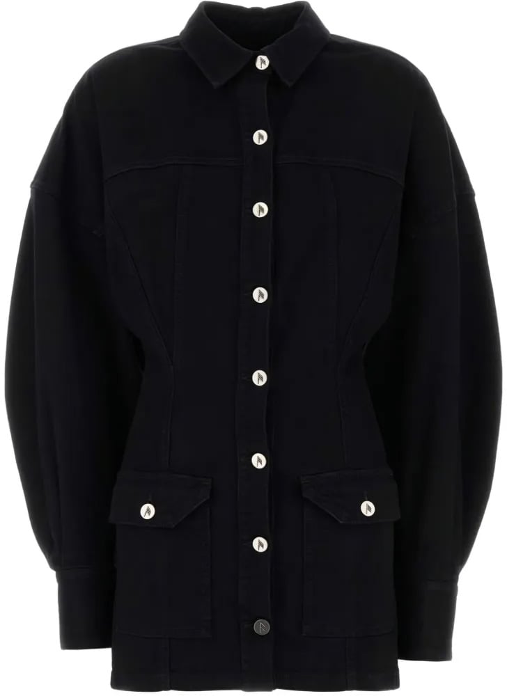The Attico Mini Dress Washed Denim Stretch Black Zwart