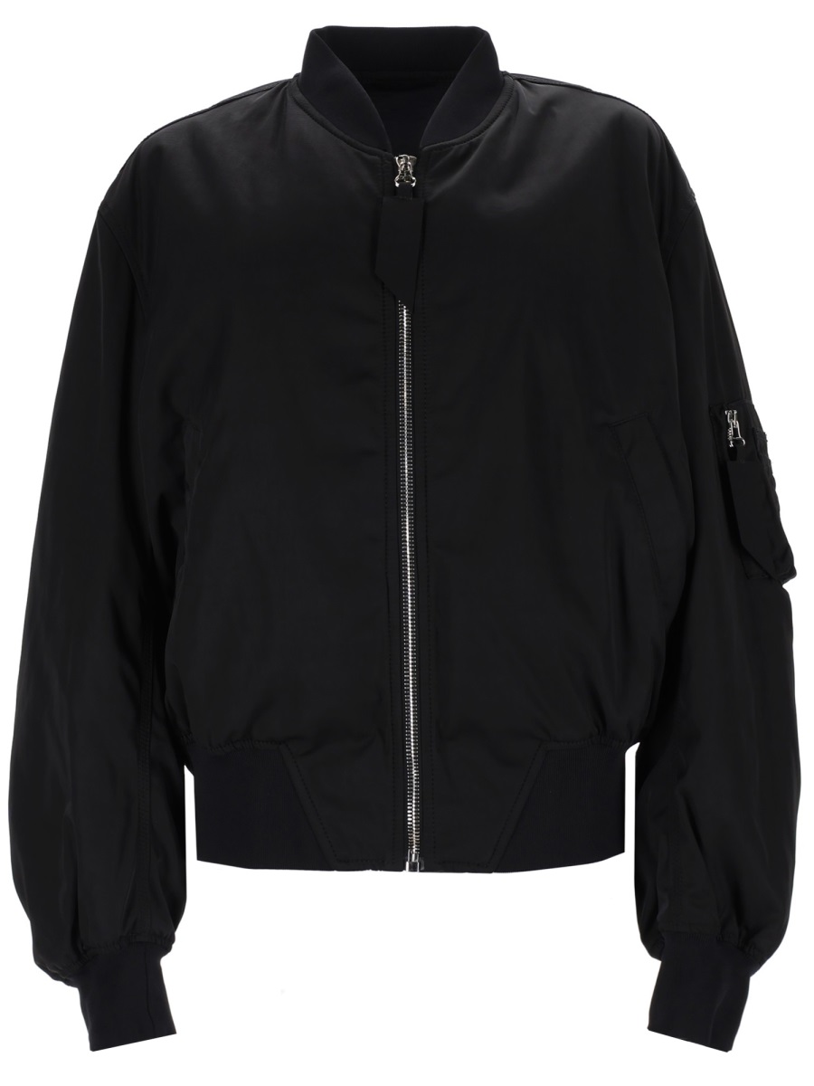 The Attico Neutrals Cropped Zipper Sleeve Polyester Bomber Jacket Zwart