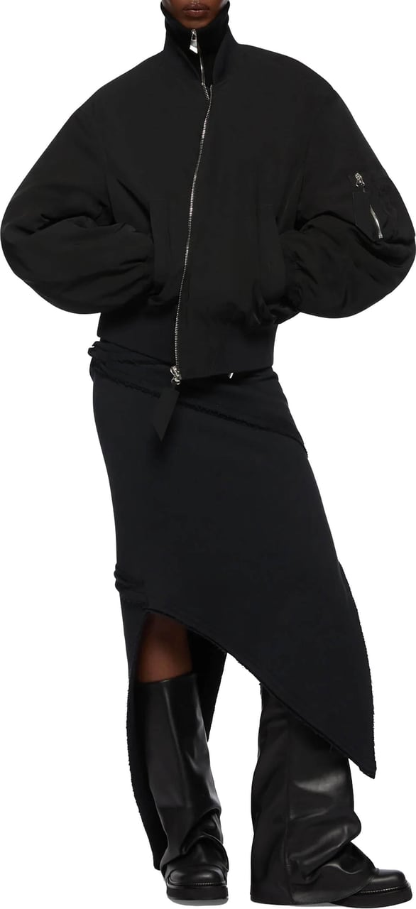 The Attico Black Bomber Cropped Balloon-Sleeve Jacket Zwart
