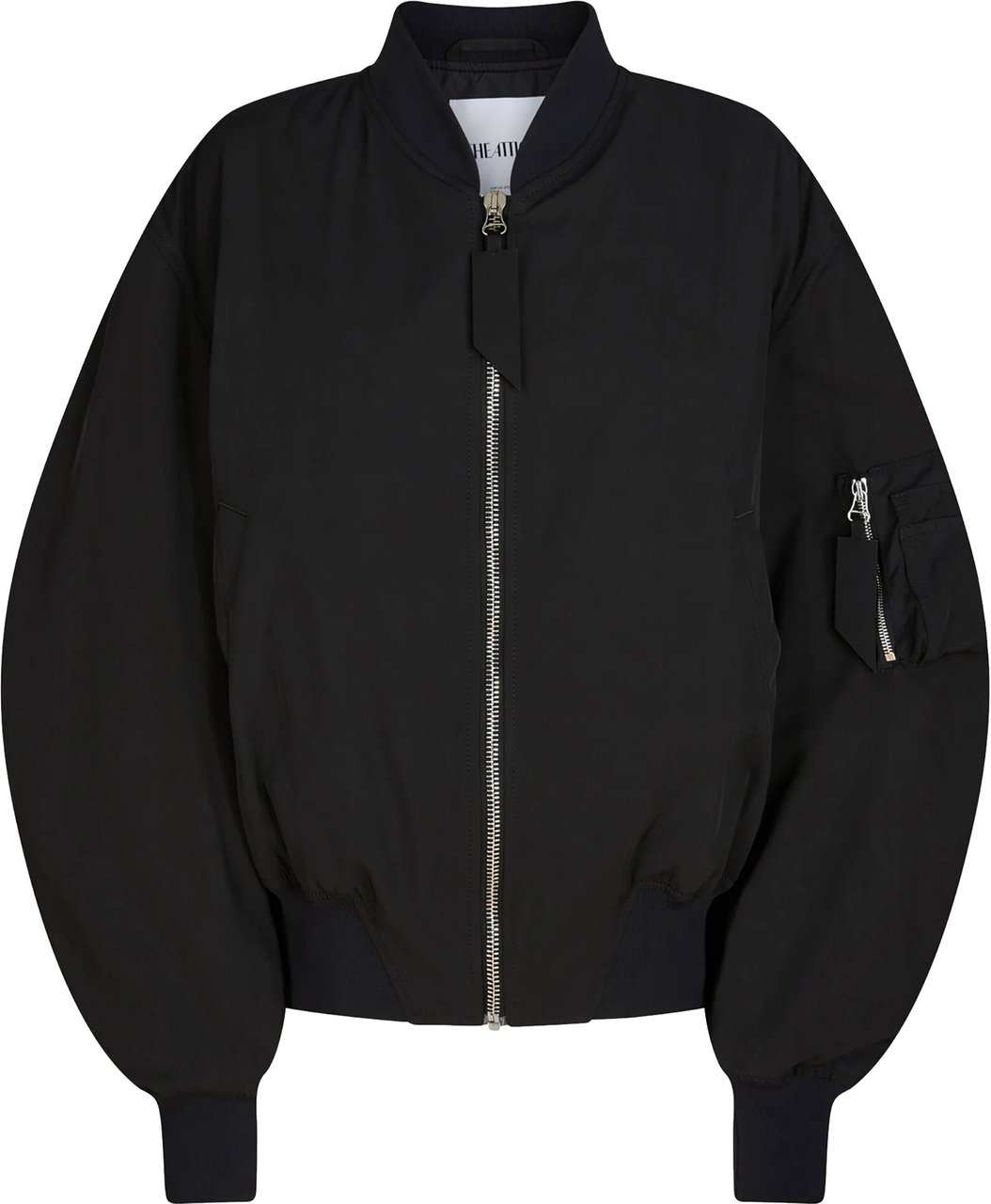 The Attico Black Bomber Cropped Balloon-Sleeve Jacket Zwart