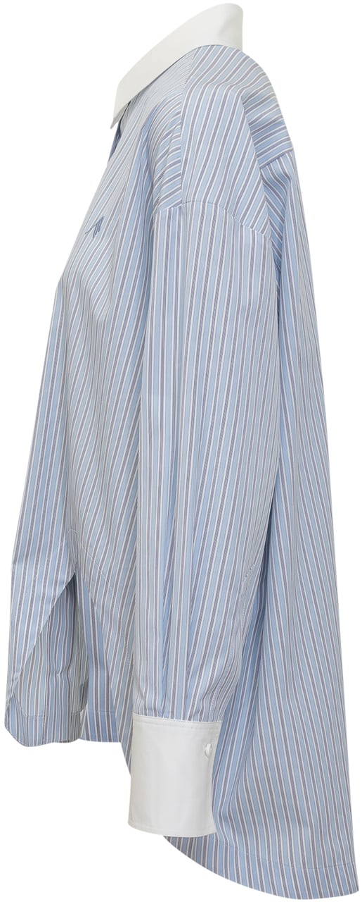 The Attico Camicia a Righe con Orlo Asimmetrico Lichtblauw