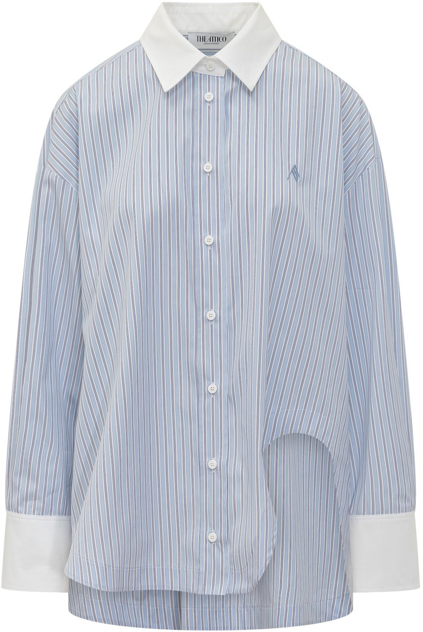 The Attico Camicia a Righe con Orlo Asimmetrico Lichtblauw