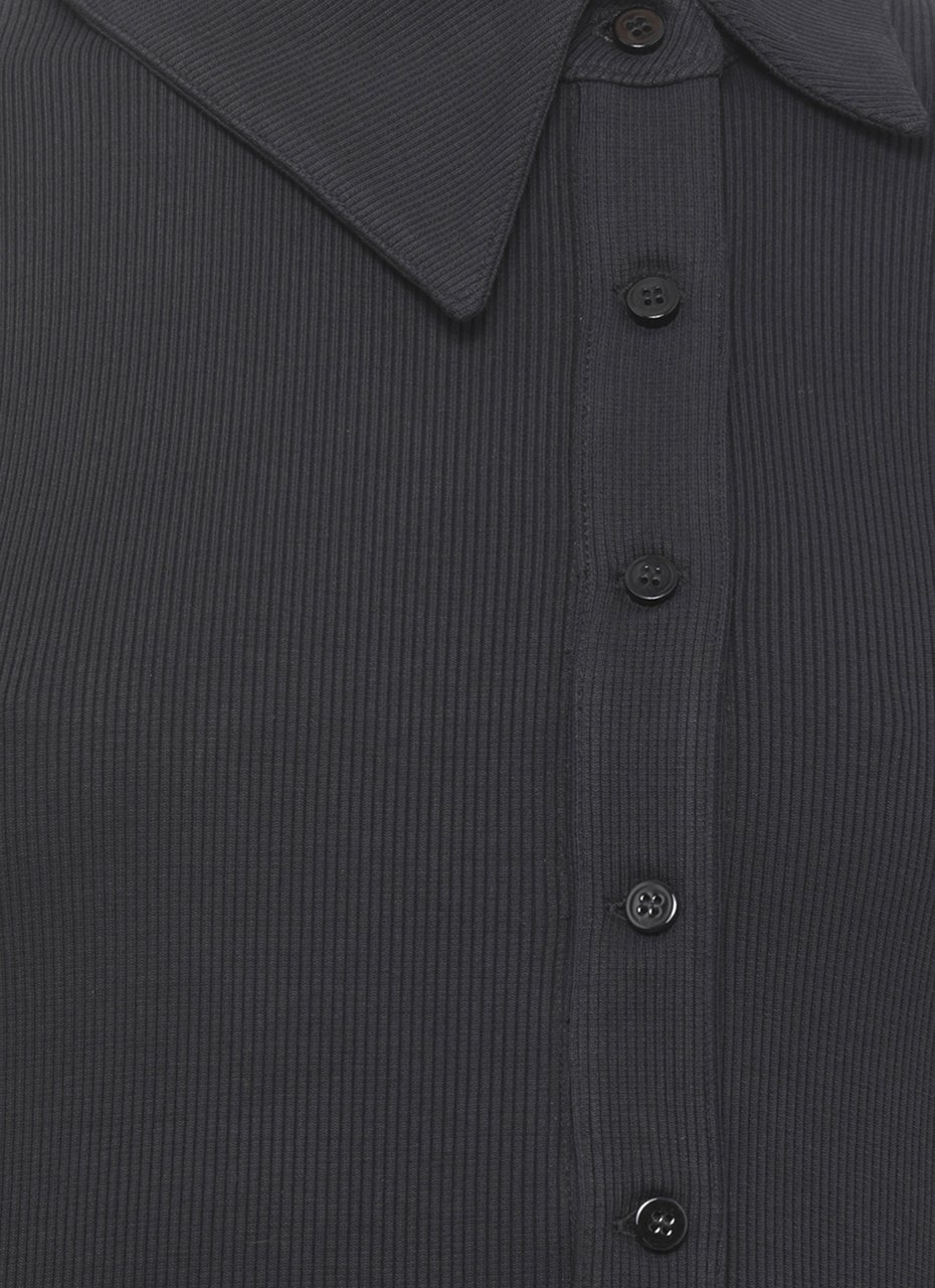 The Attico Black Asymmetric Ribbed Long Sleeve Top Zwart