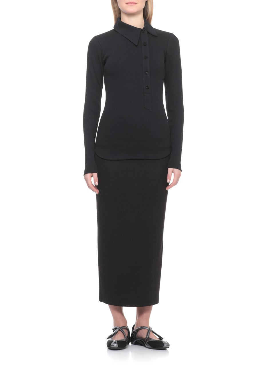 The Attico Black Asymmetric Ribbed Long Sleeve Top Zwart
