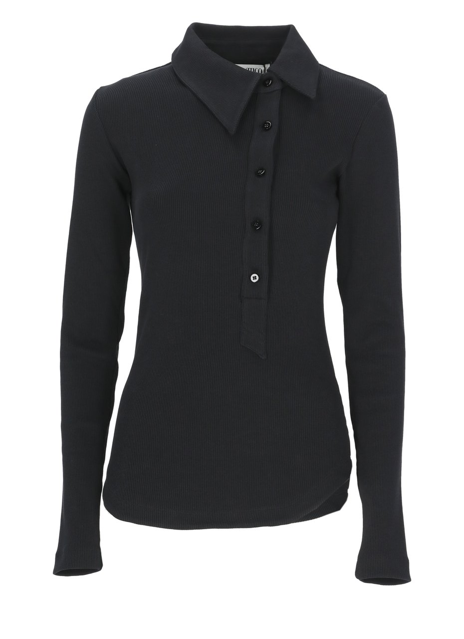 The Attico Black Asymmetric Ribbed Long Sleeve Top Zwart