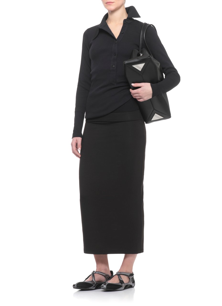 The Attico Black Asymmetric Ribbed Long Sleeve Top Zwart