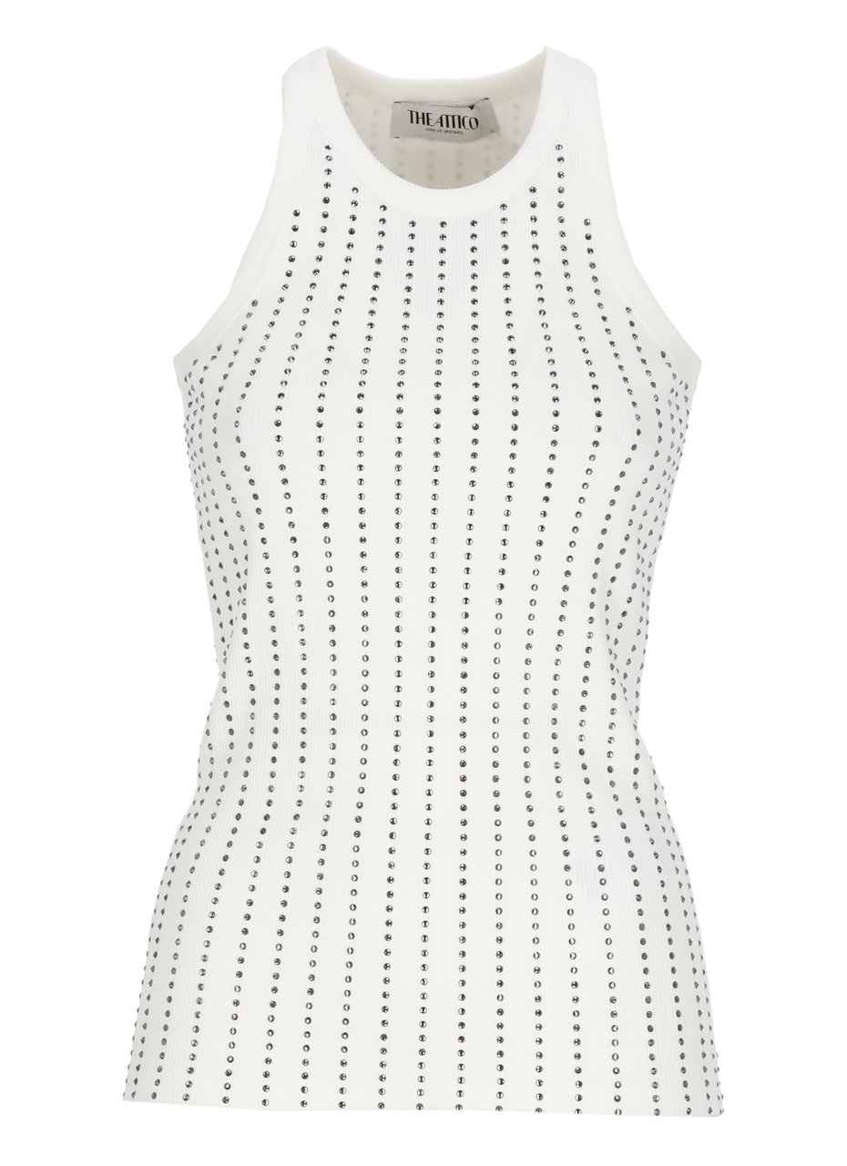 The Attico White All-Over Strass Cotton Tank Top Wit