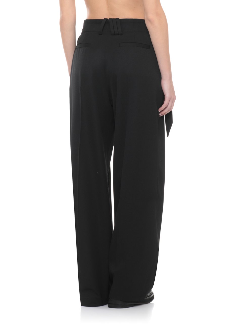 The Attico Black Virgin Wool Belted Palazzo Pants Zwart