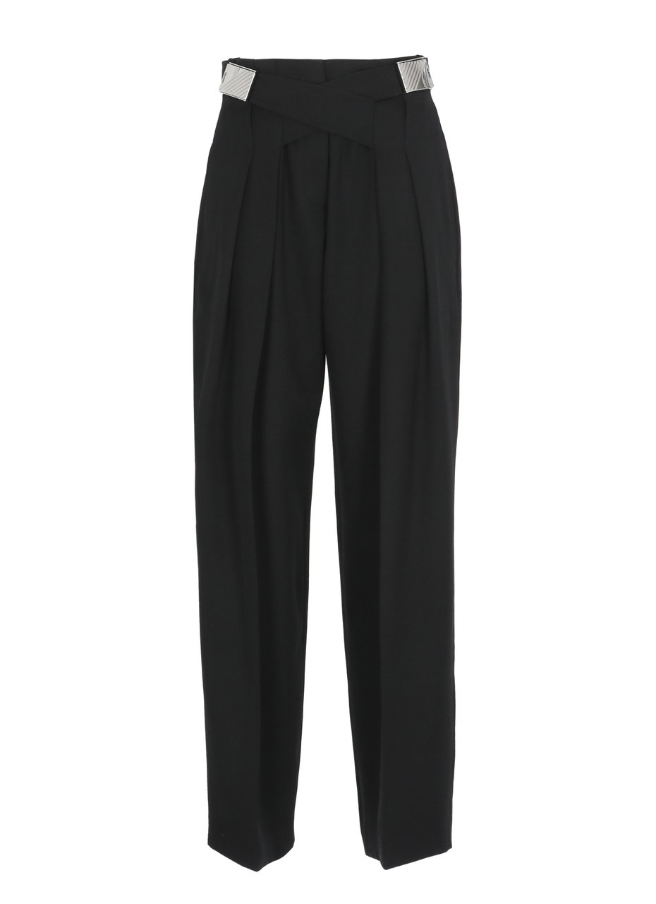 The Attico Black Virgin Wool Belted Palazzo Pants Zwart
