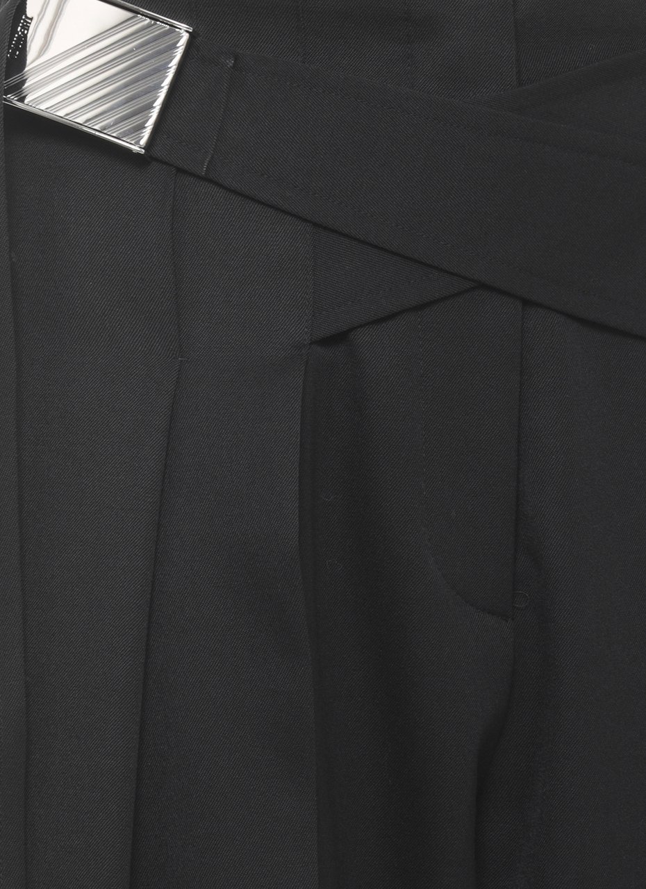The Attico Black Virgin Wool Belted Palazzo Pants Zwart
