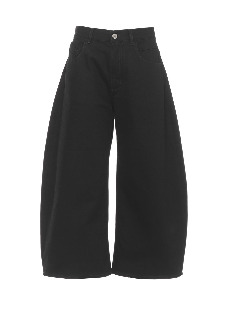 The Attico Black Cropped Palazzo Cotton Jeans Zwart