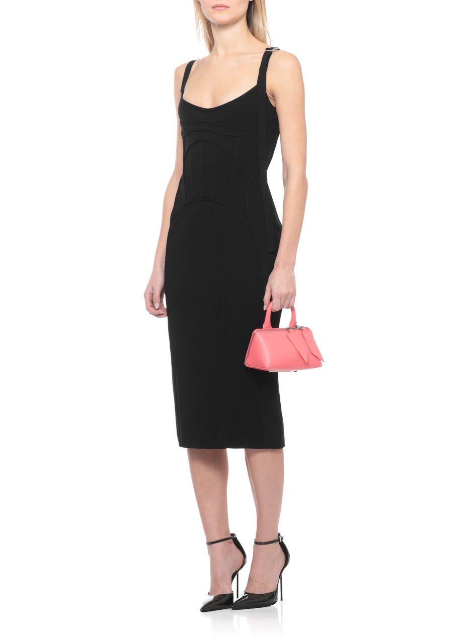 The Attico Fitted Black Viscose Midi Dress with Lace Detailing Zwart