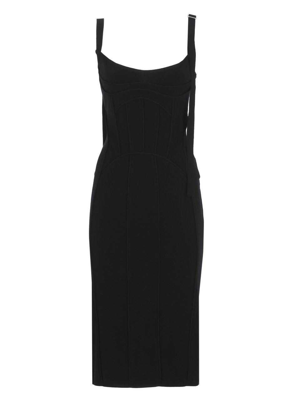 The Attico Fitted Black Viscose Midi Dress with Lace Detailing Zwart