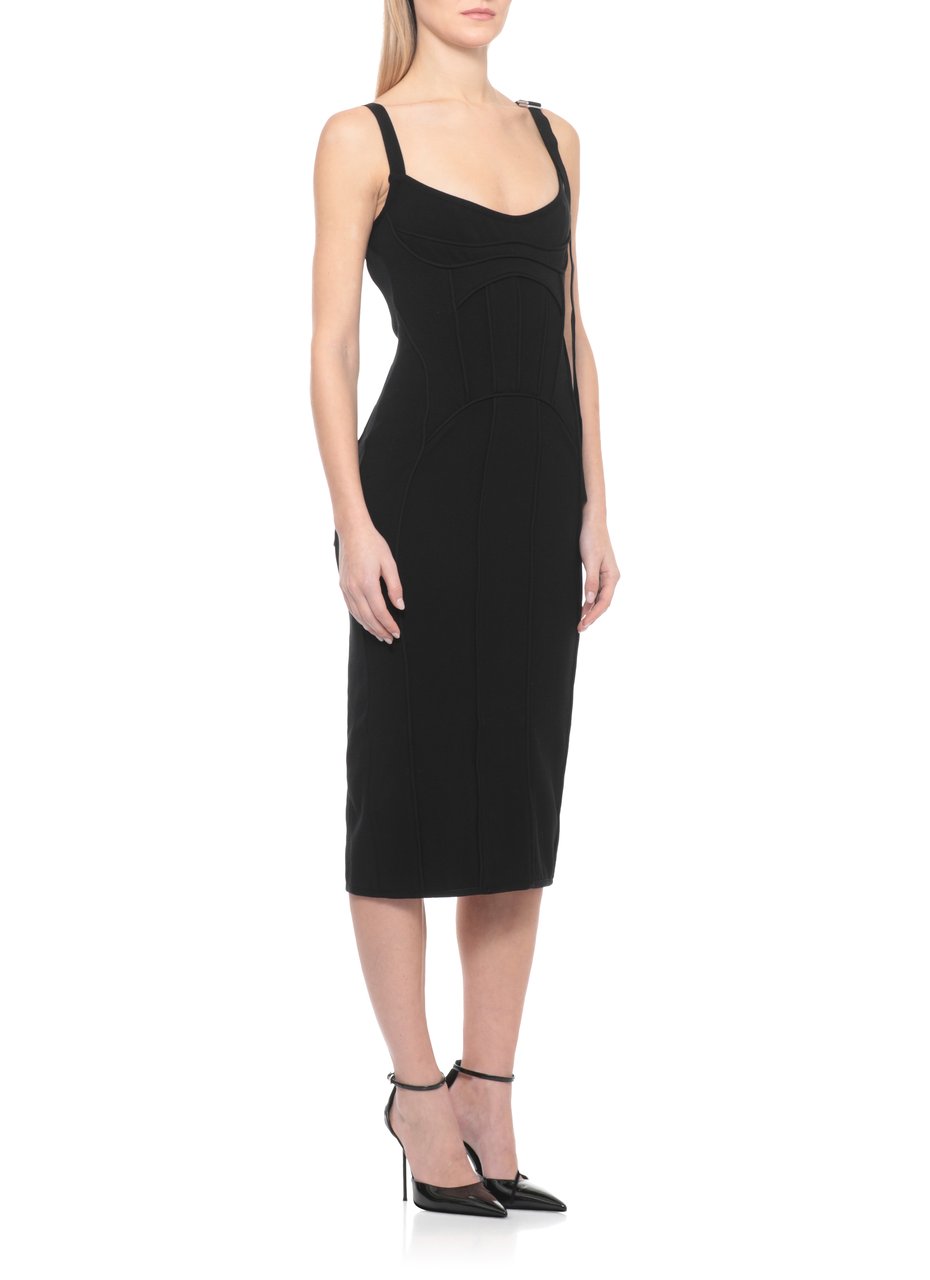 The Attico Fitted Black Viscose Midi Dress with Lace Detailing Zwart