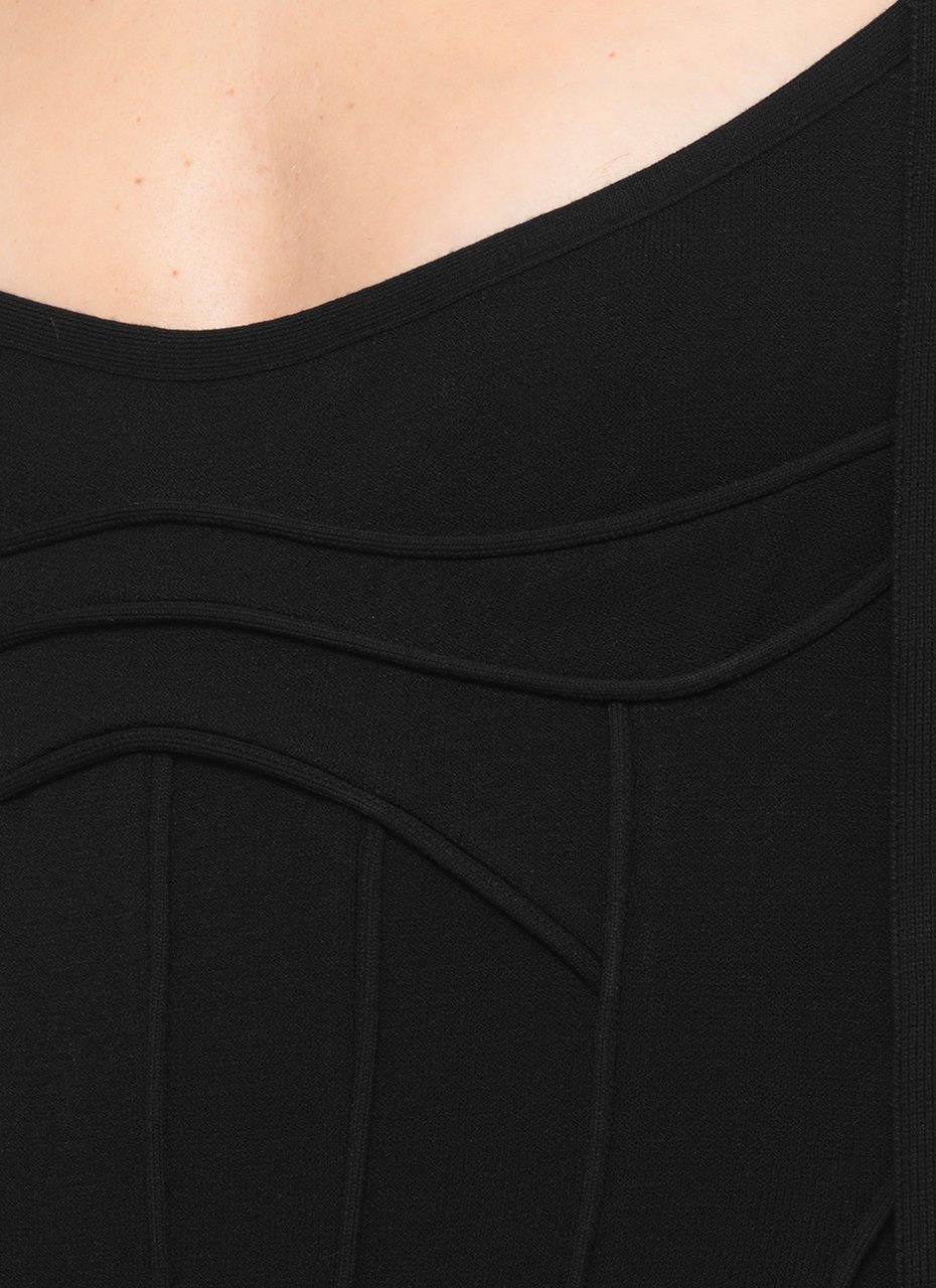 The Attico Fitted Black Viscose Midi Dress with Lace Detailing Zwart