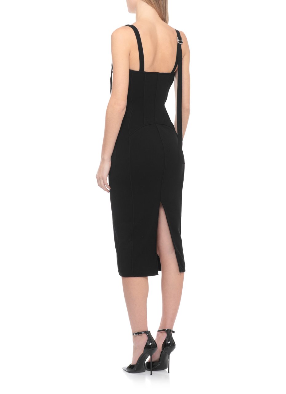 The Attico Fitted Black Viscose Midi Dress with Lace Detailing Zwart