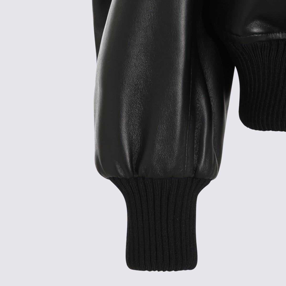 The Attico Smooth Black Leather Jacket with Zippered Pocket Zwart