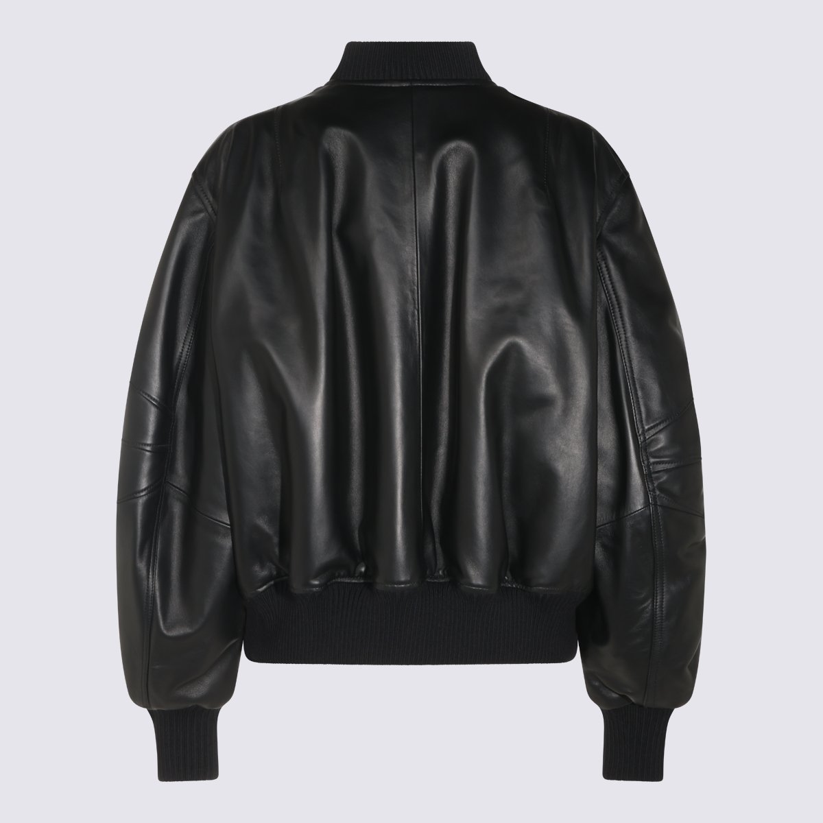 The Attico Smooth Black Leather Jacket with Zippered Pocket Zwart