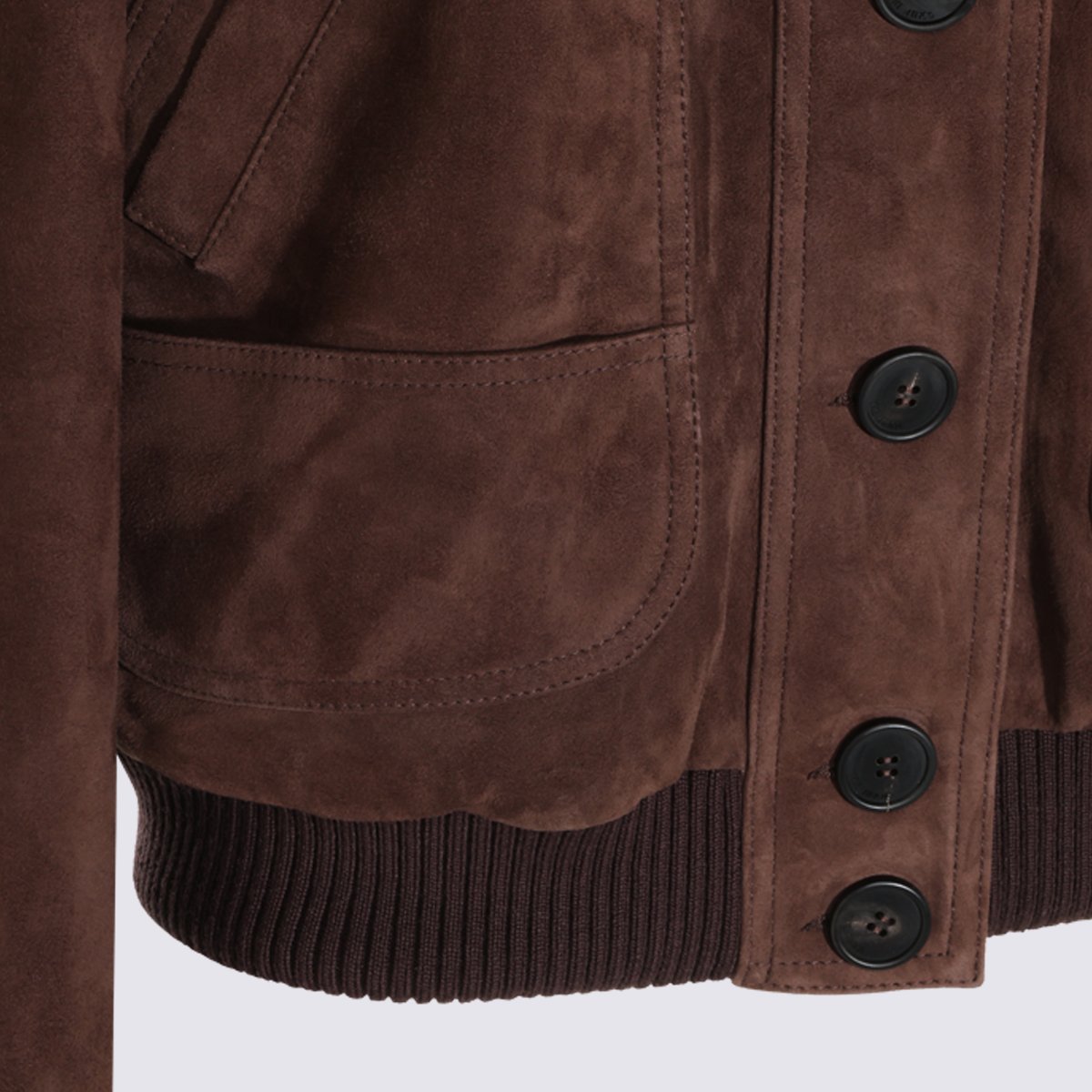 The Attico Rich Brown Suede Jacket with Ribbed Collar Zwart