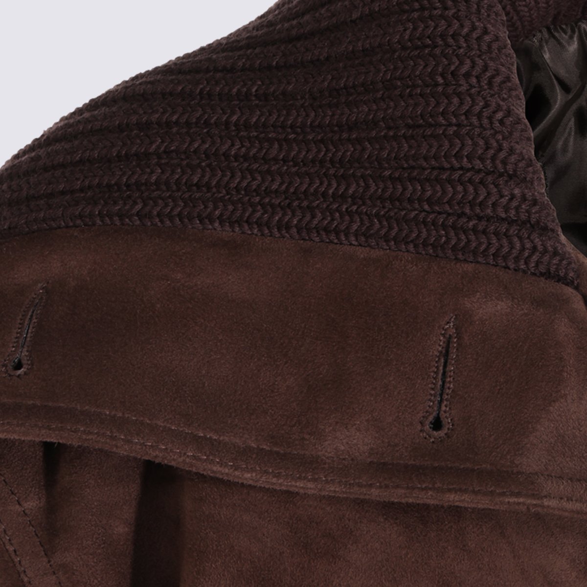 The Attico Rich Brown Suede Jacket with Ribbed Collar Zwart